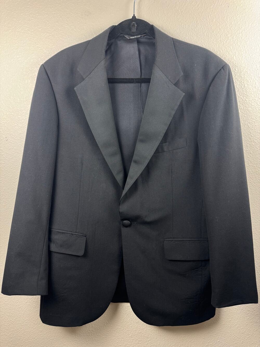 Vintage Chaps Ralph Lauren 42R‎ Black Wool Tuxedo Dinner Jacket Silk Lapel USA
